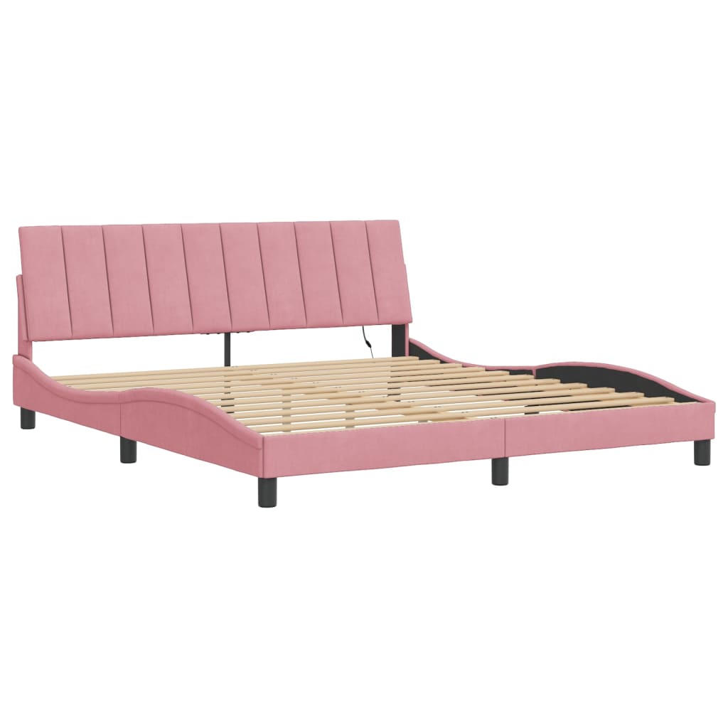 sengeramme med LED uden madras Hanko 180x200 cm velour pink