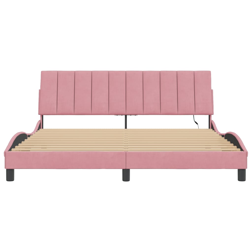 sengeramme med LED uden madras Hanko 180x200 cm velour pink