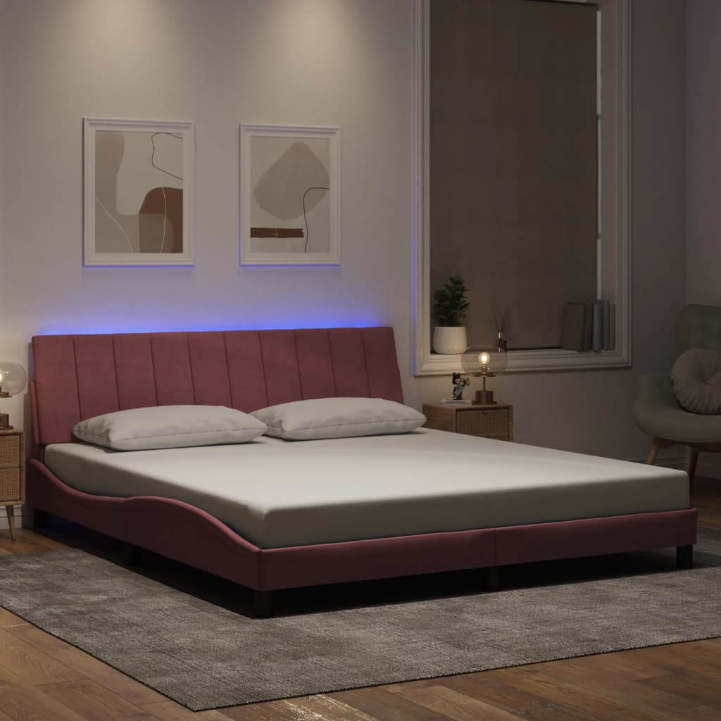 sengeramme med LED uden madras Hanko 180x200 cm velour pink