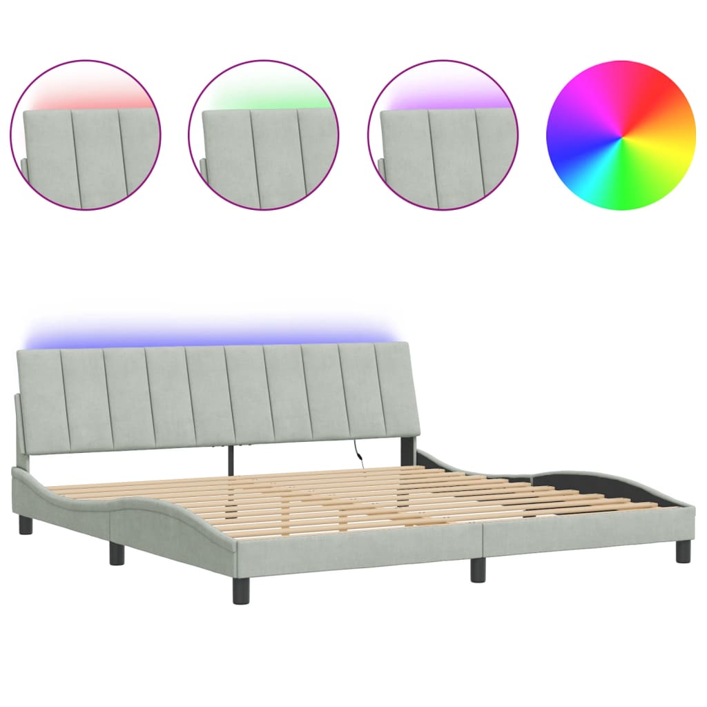 sengeramme med LED uden madras Hanko 200x200 cm velour lysegrå