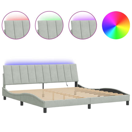 sengeramme med LED uden madras Hanko 200x200 cm velour lysegrå