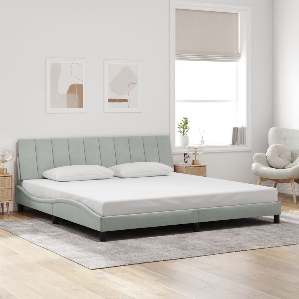 sengeramme med LED uden madras Hanko 200x200 cm velour lysegrå