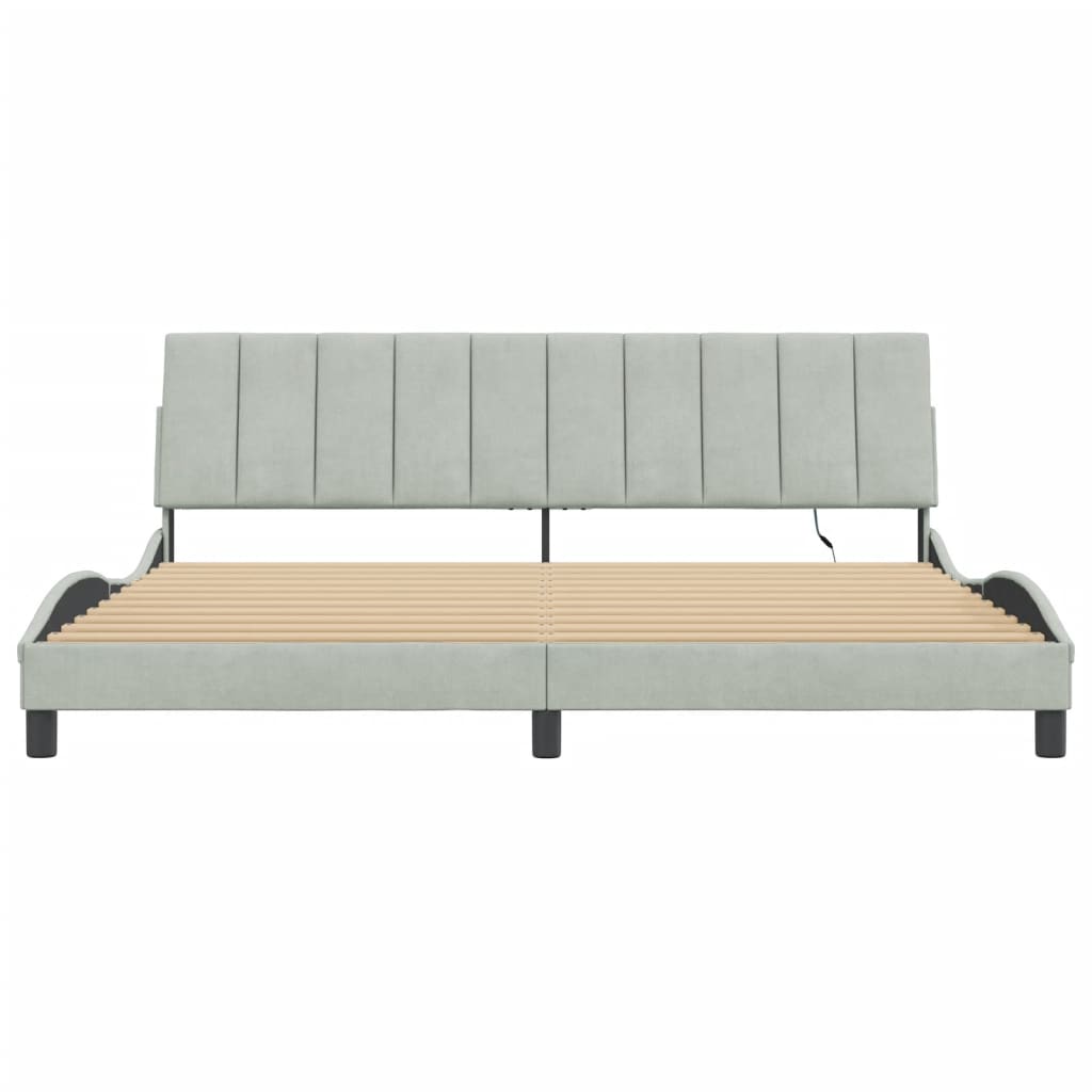 sengeramme med LED uden madras Hanko 200x200 cm velour lysegrå