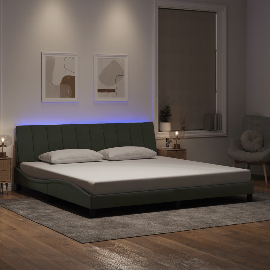 sengeramme med LED uden madras Hanko 200x200 cm velour lysegrå