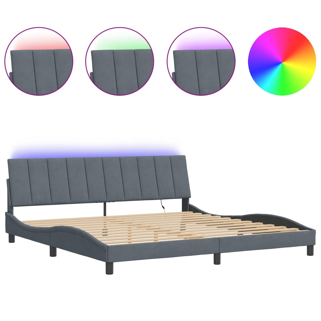 sengeramme med LED uden madras Hanko 200x200 cm velour mørkegrå