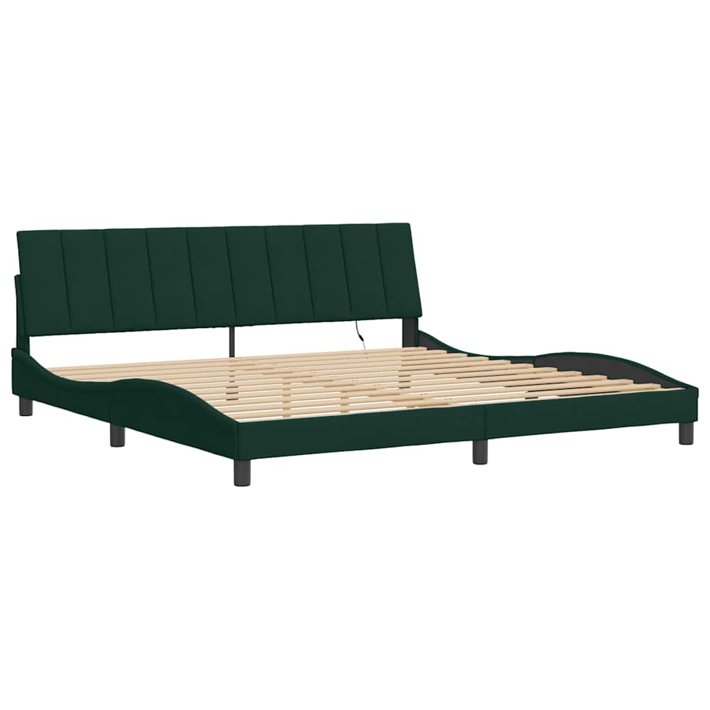 sengeramme med LED uden madras Hanko 200x200 cm velour mørkegrøn