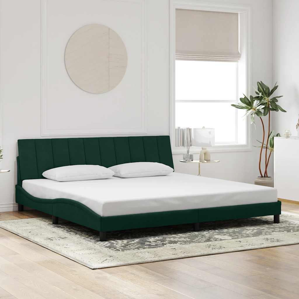 sengeramme med LED uden madras Hanko 200x200 cm velour mørkegrøn