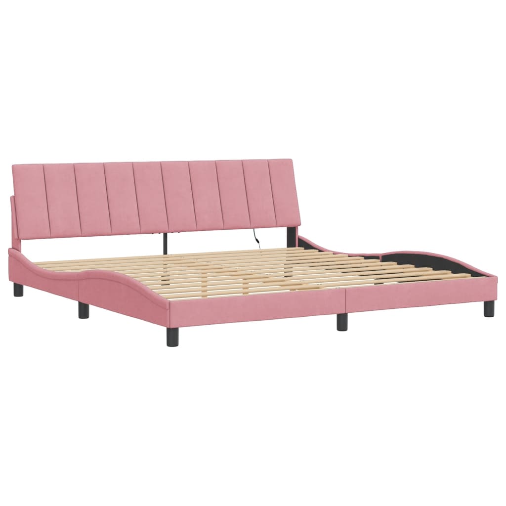 sengeramme med LED uden madras Hanko 200x200 cm velour lyserød