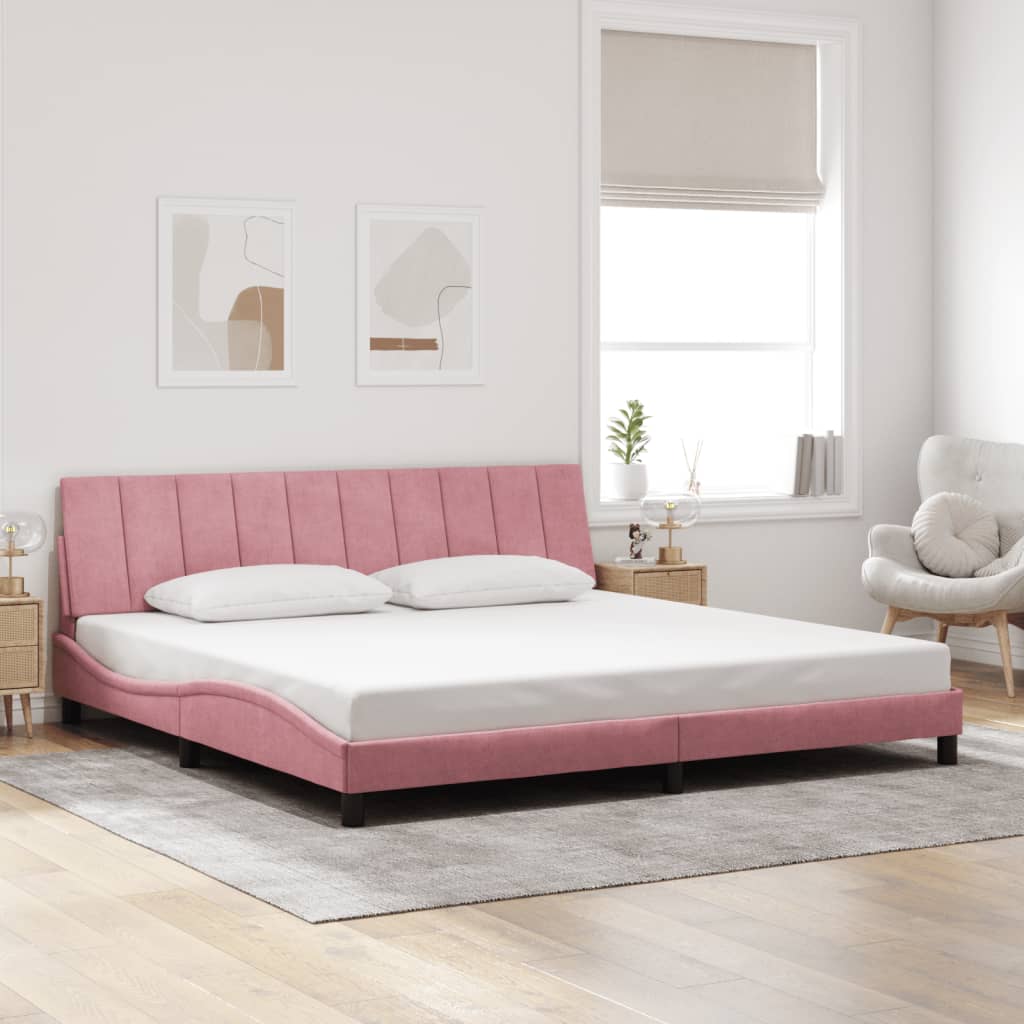 sengeramme med LED uden madras Hanko 200x200 cm velour lyserød