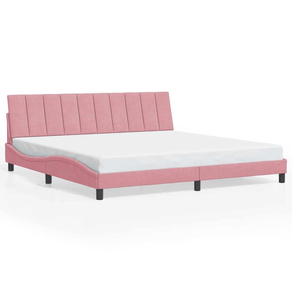 sengeramme med LED uden madras Hanko 200x200 cm velour lyserød