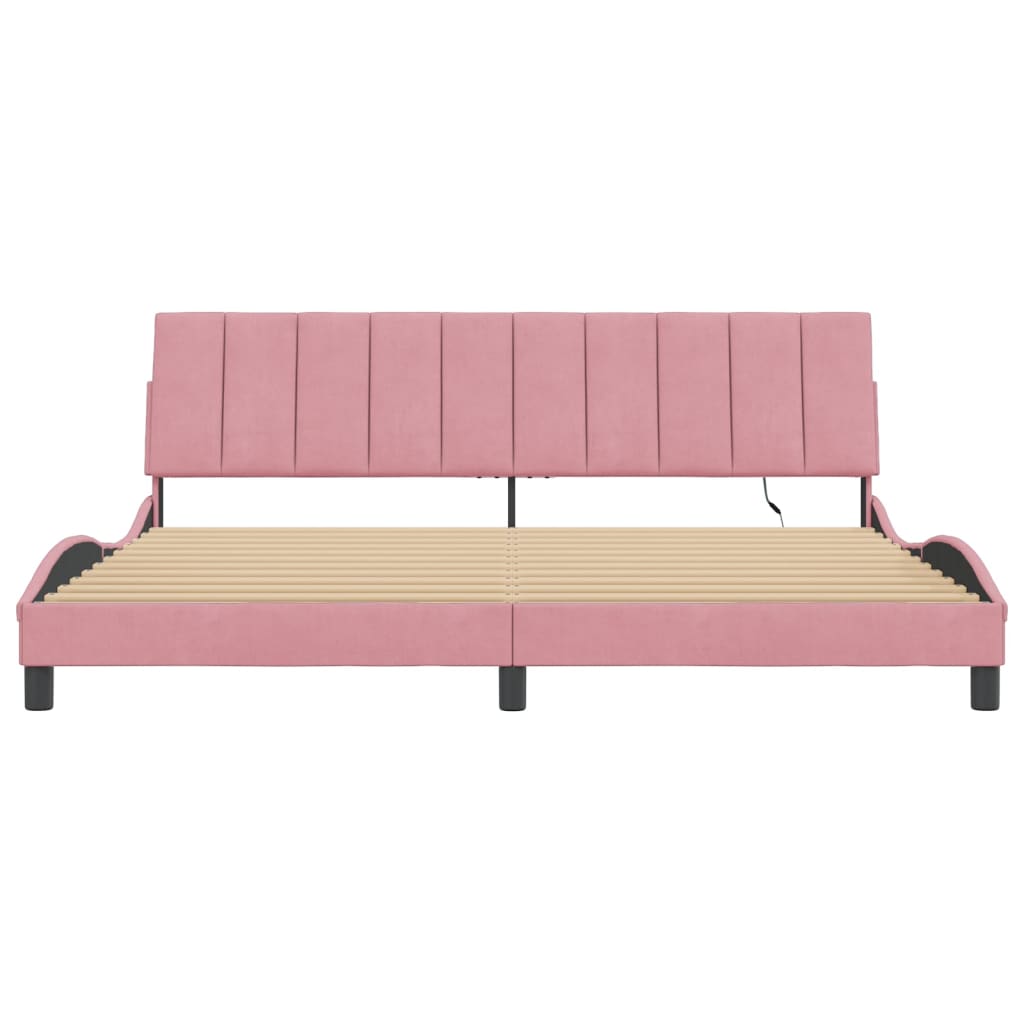 sengeramme med LED uden madras Hanko 200x200 cm velour lyserød