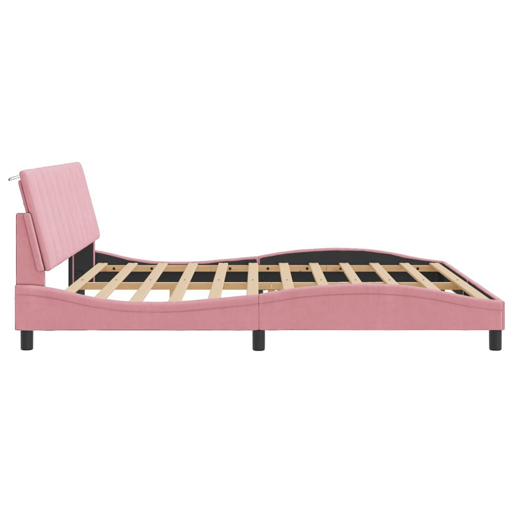 sengeramme med LED uden madras Hanko 200x200 cm velour lyserød