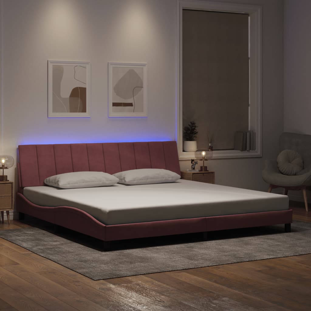 sengeramme med LED uden madras Hanko 200x200 cm velour lyserød