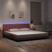 sengeramme med LED uden madras Hanko 200x200 cm velour lyserød