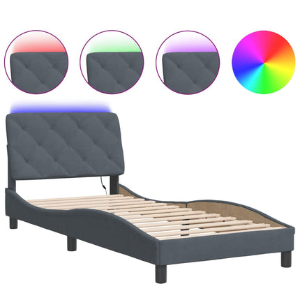 sengeramme med LED uden madras 80x200 cm velour mørkegrå