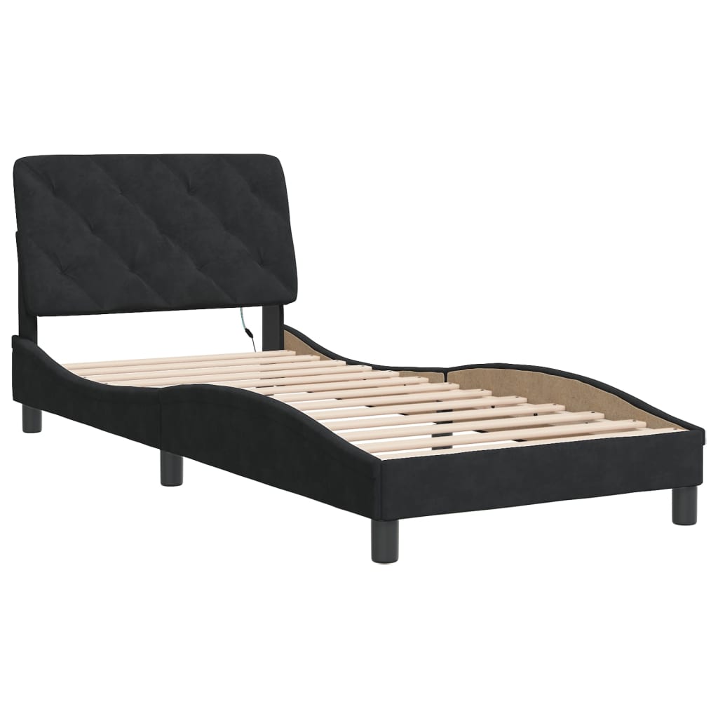 sengeramme med LED uden madras 80x200 cm velour sort