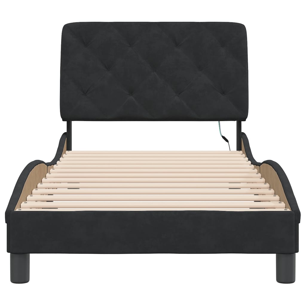 sengeramme med LED uden madras 80x200 cm velour sort