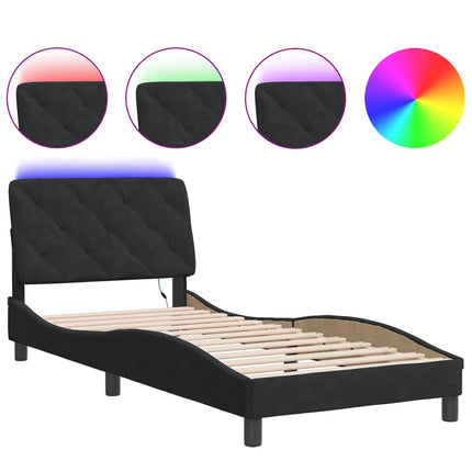 sengeramme med LED uden madras 90x190 cm velour sort