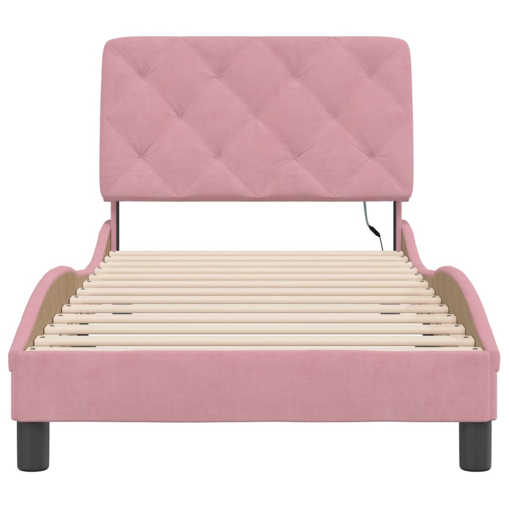 sengeramme med LED uden madras 90x190 cm velour pink