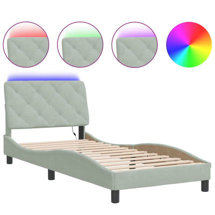 sengeramme med LED uden madras 90x200 cm velour lysegrå