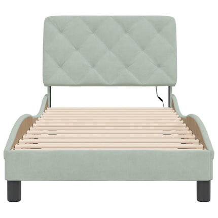 sengeramme med LED uden madras 90x200 cm velour lysegrå