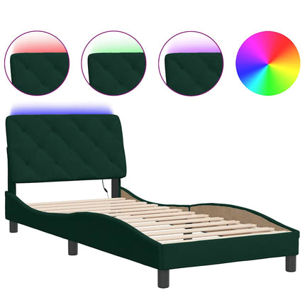 sengeramme med LED uden madras 90x200 cm velour mørkegrøn