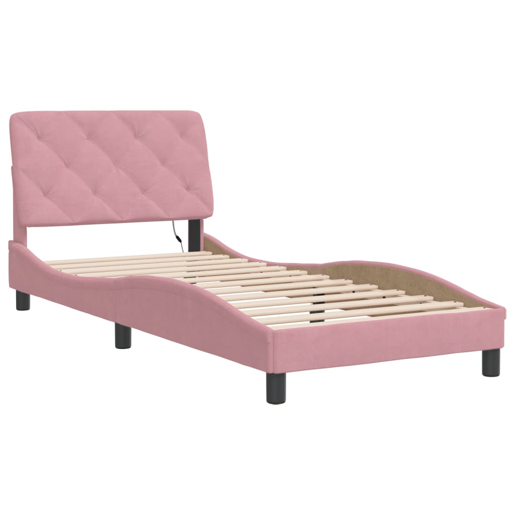 sengeramme med LED uden madras 90x200 cm velour pink