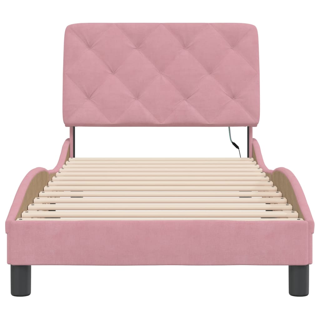 sengeramme med LED uden madras 90x200 cm velour pink