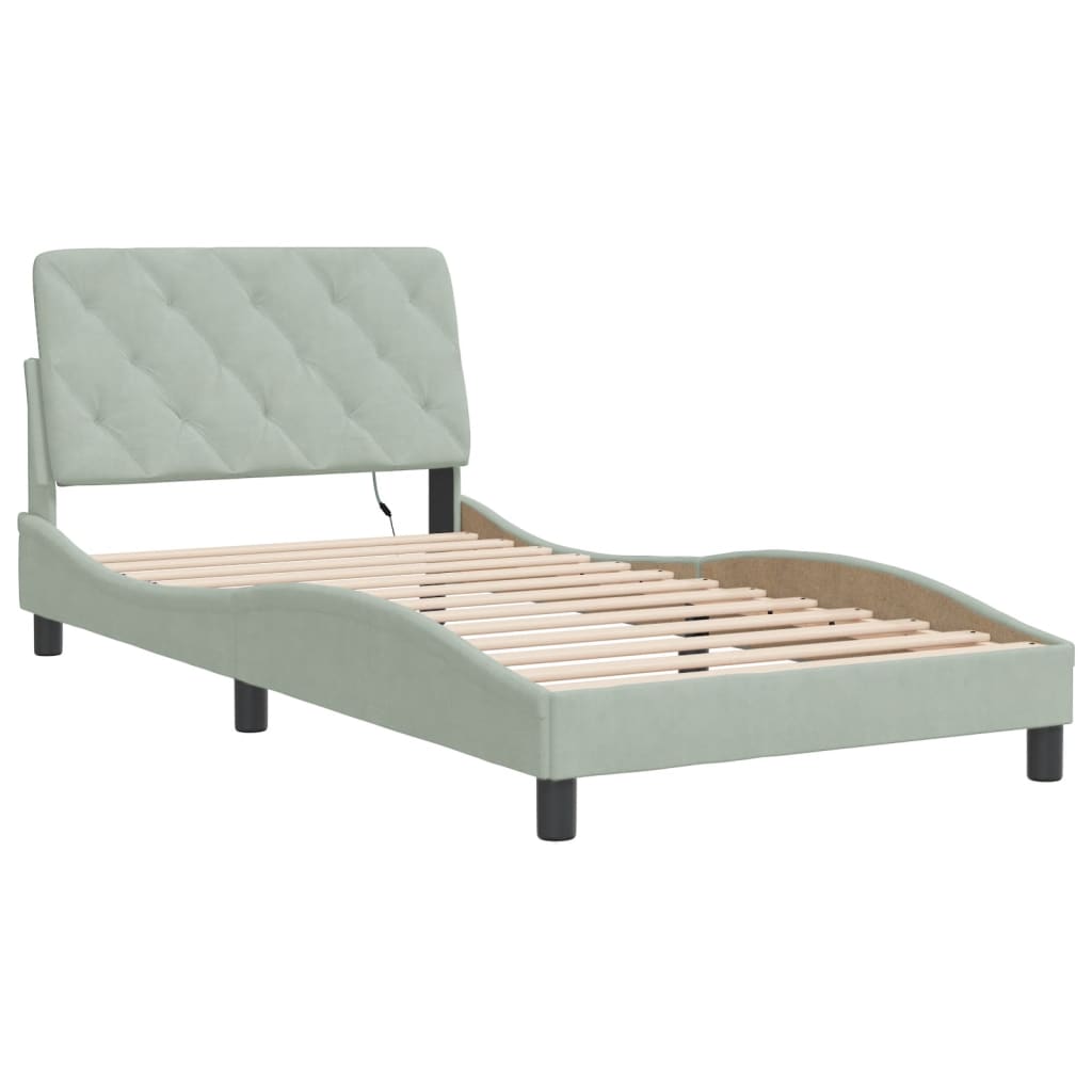 sengeramme med LED uden madras 100x200 cm velour lysegrå