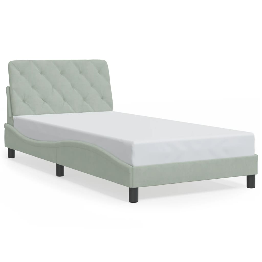 sengeramme med LED uden madras 100x200 cm velour lysegrå