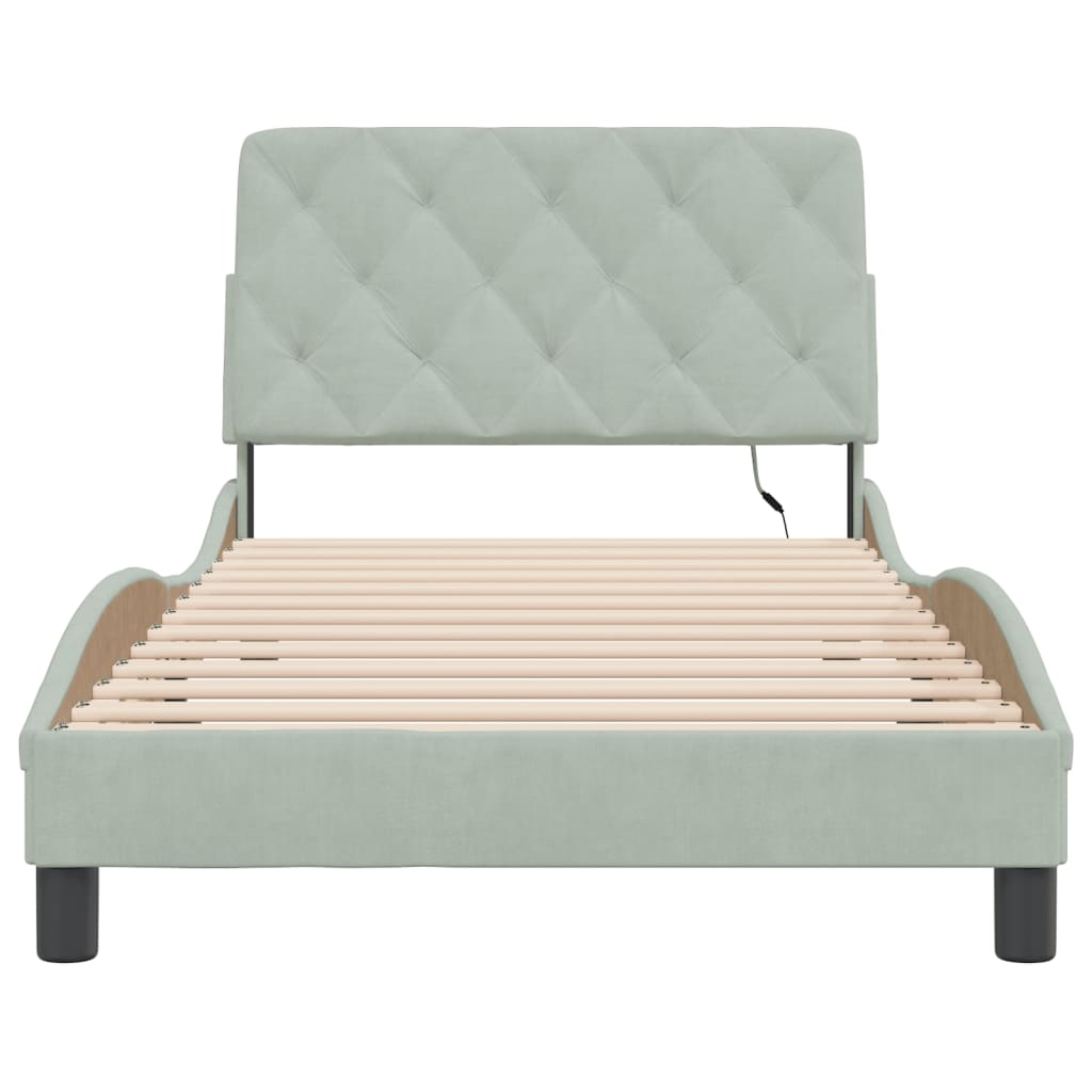 sengeramme med LED uden madras 100x200 cm velour lysegrå