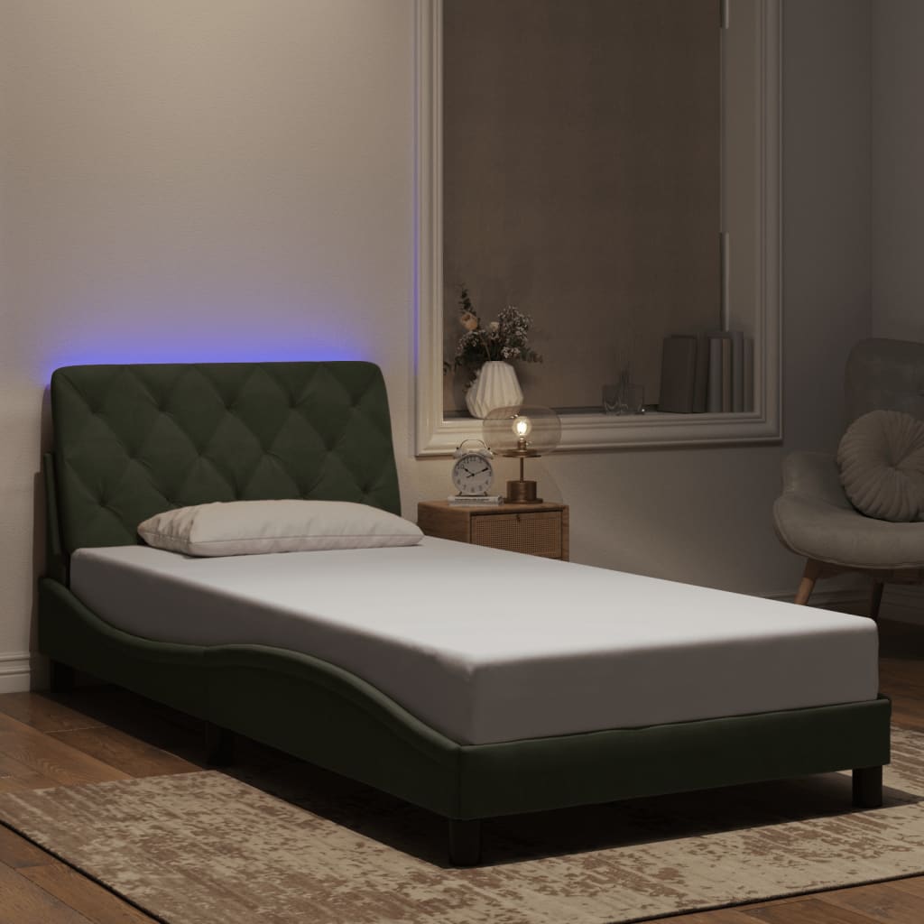 sengeramme med LED uden madras 100x200 cm velour lysegrå