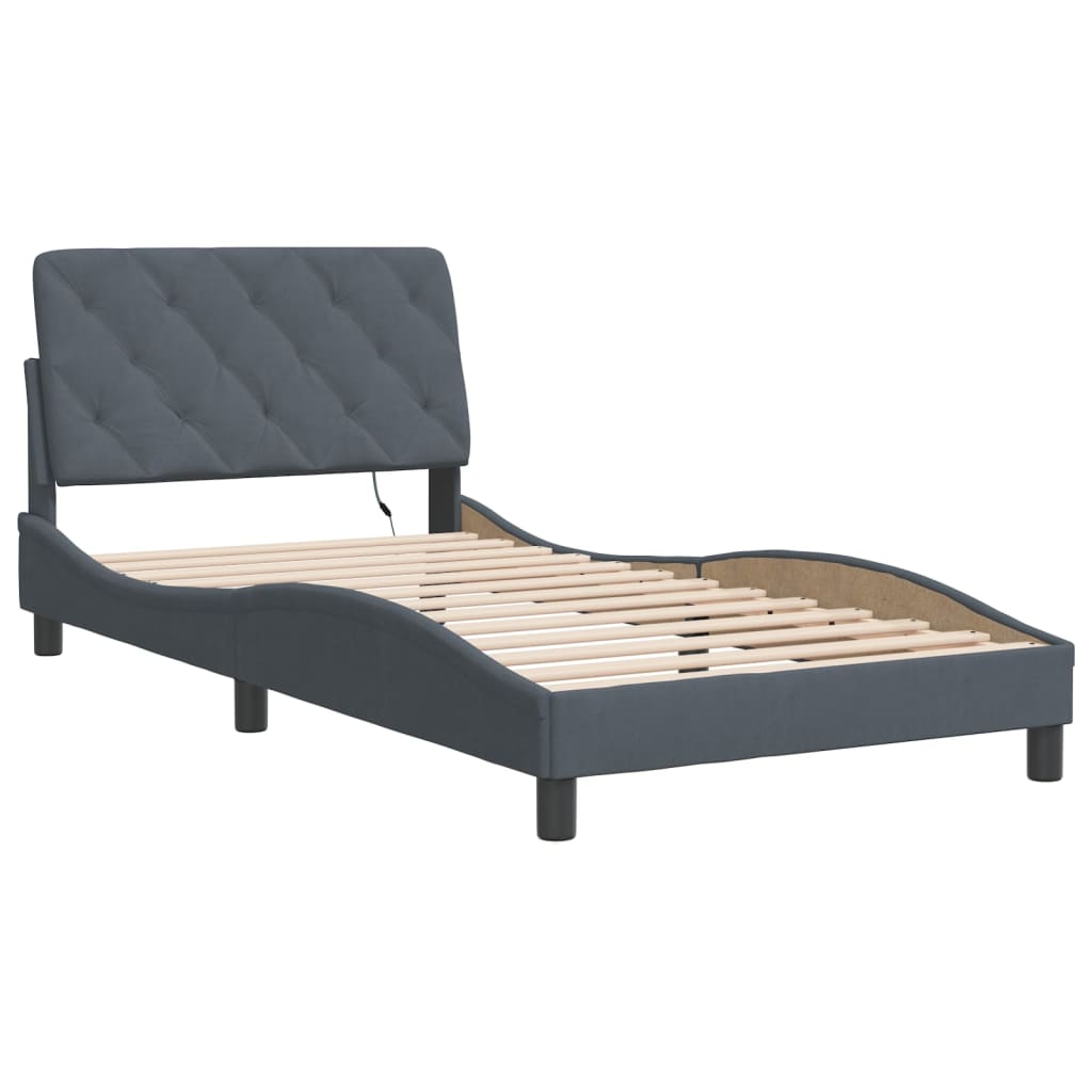 sengeramme med LED uden madras 100x200 cm velour mørkegrå
