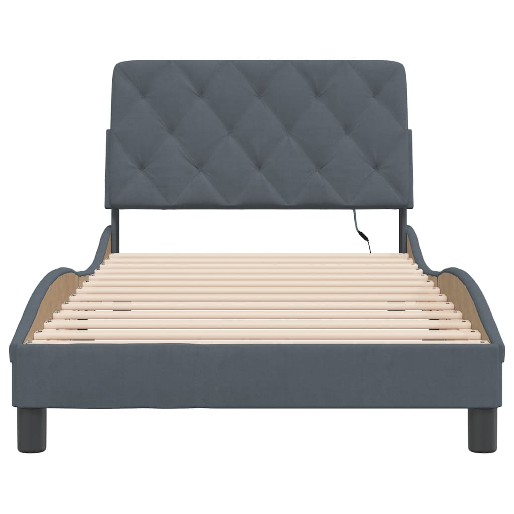 sengeramme med LED uden madras 100x200 cm velour mørkegrå