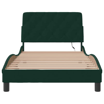 sengeramme med LED uden madras 100x200 cm velour mørkegrøn