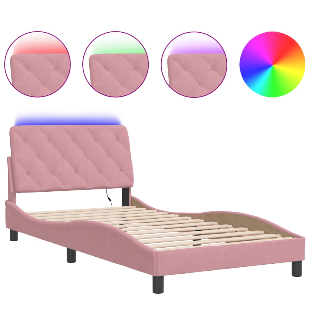 sengeramme med LED uden madras 100x200 cm velour pink