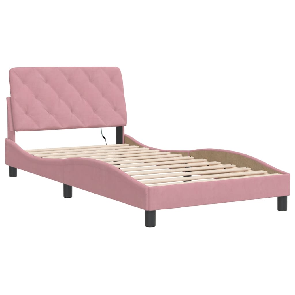 sengeramme med LED uden madras 100x200 cm velour pink