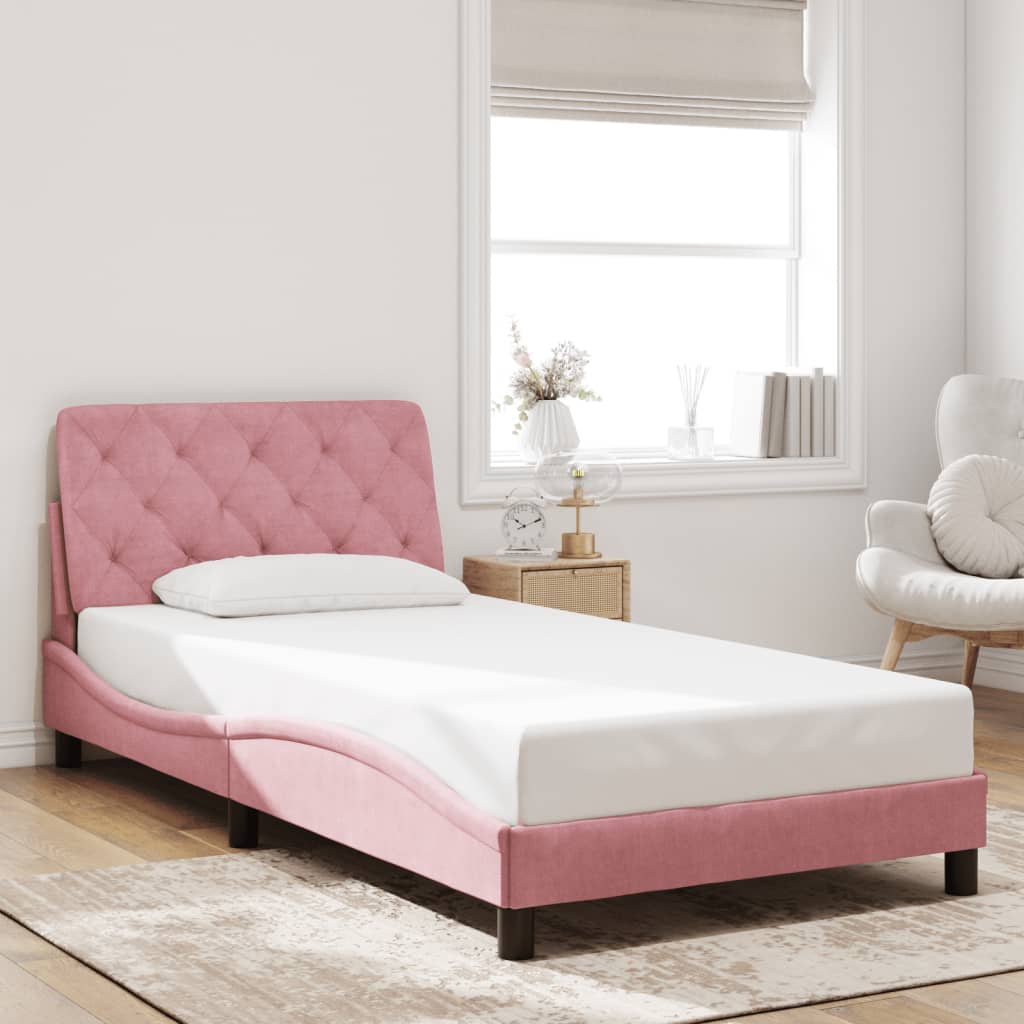 sengeramme med LED uden madras 100x200 cm velour pink
