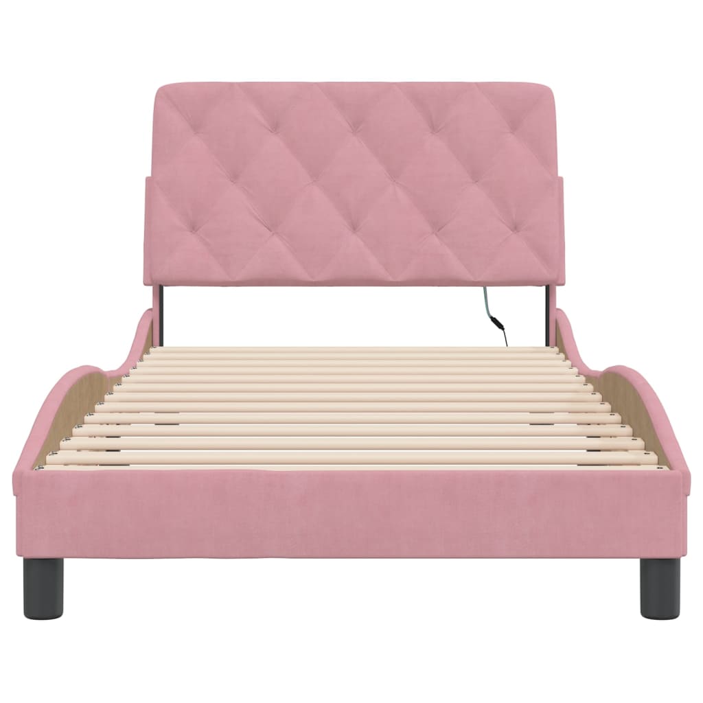 sengeramme med LED uden madras 100x200 cm velour pink