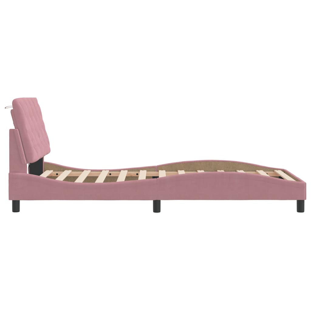 sengeramme med LED uden madras 100x200 cm velour pink