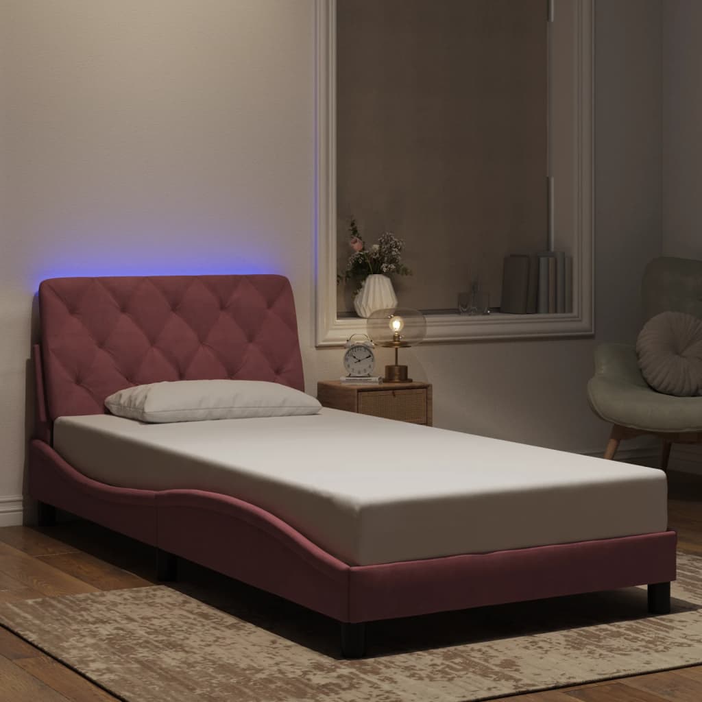 sengeramme med LED uden madras 100x200 cm velour pink