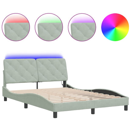 sengeramme med LED uden madras 120x200 cm velour lysegrå