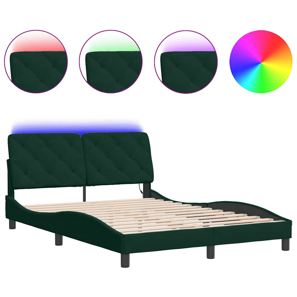 sengeramme med LED uden madras 120x200 cm velour mørkegrøn