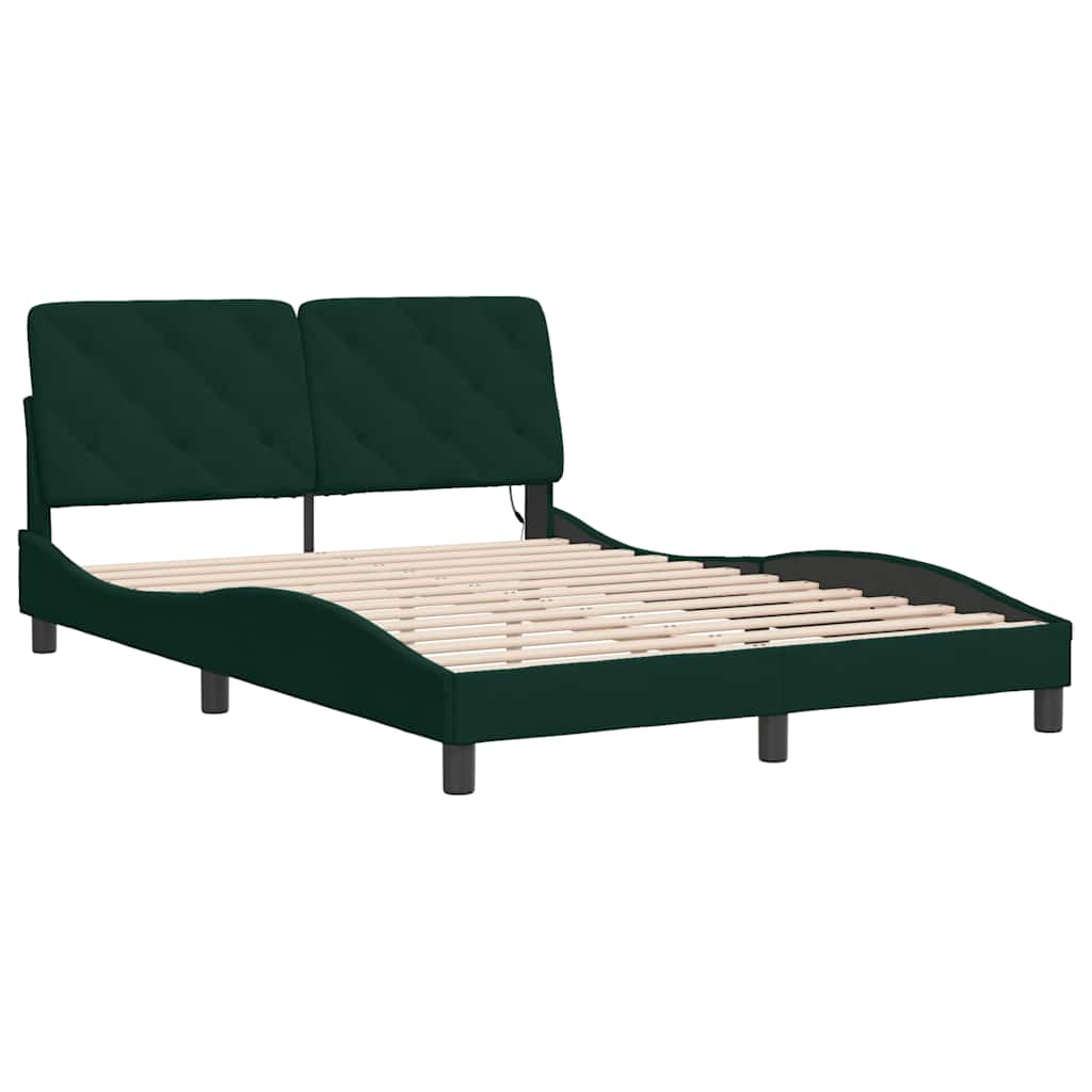 sengeramme med LED uden madras 120x200 cm velour mørkegrøn