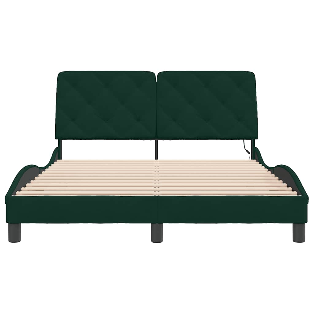 sengeramme med LED uden madras 120x200 cm velour mørkegrøn