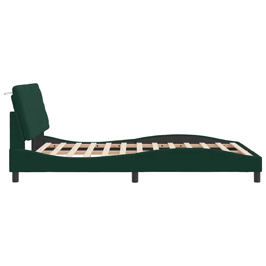 sengeramme med LED uden madras 120x200 cm velour mørkegrøn