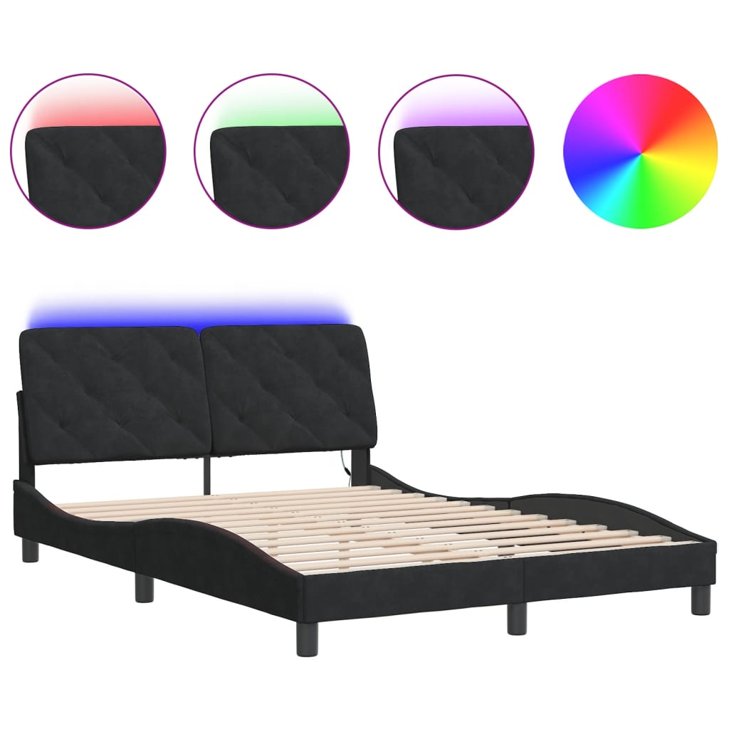 sengeramme med LED uden madras 140x190 cm velour sort