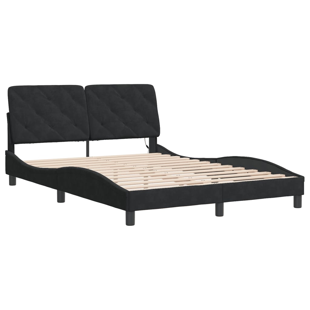 sengeramme med LED uden madras 140x190 cm velour sort