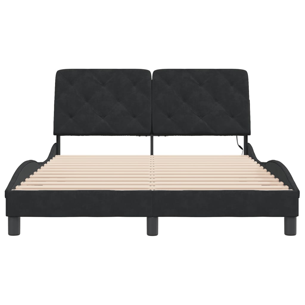sengeramme med LED uden madras 140x190 cm velour sort