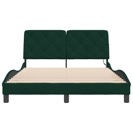 sengeramme med LED uden madras 140x190 cm velour mørkegrøn